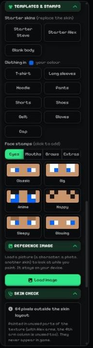 Starter skins and clothing templates