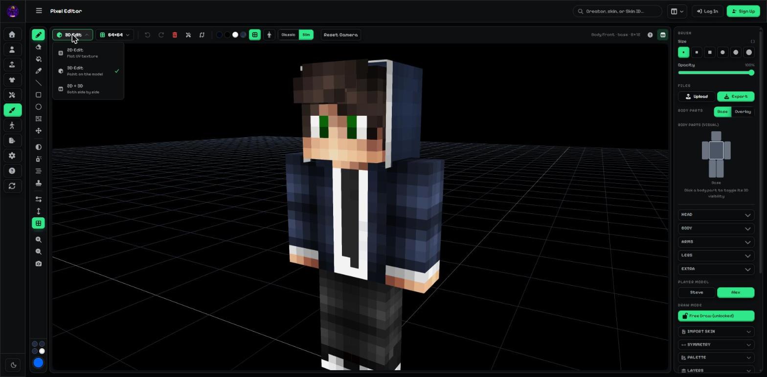 The view menu with 2D Edit, 3D Edit and 2D + 3D